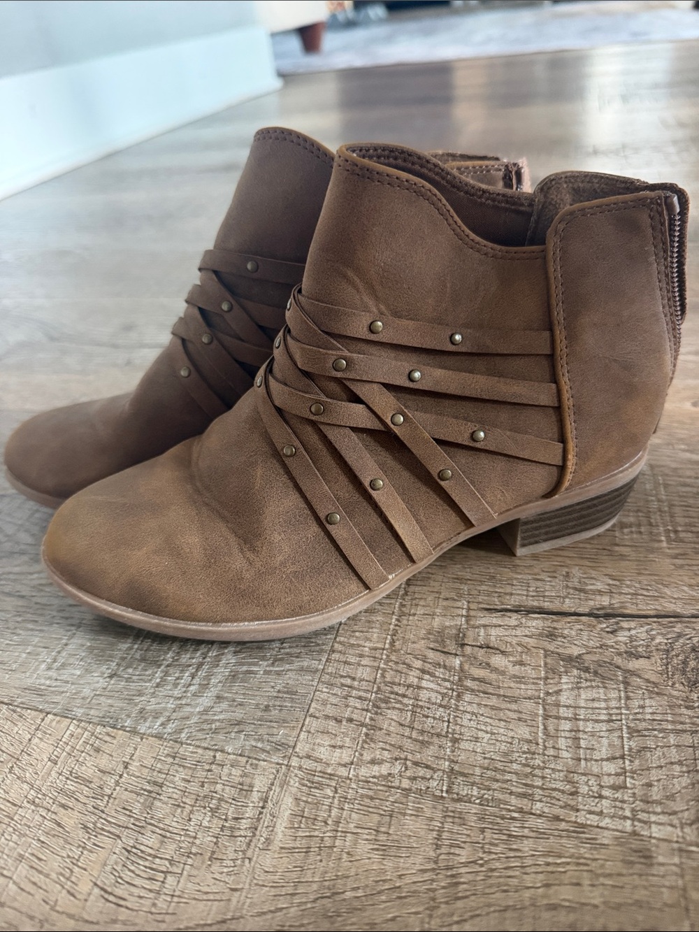 Girls Brown Ankle Booties with Studded Strap Detail